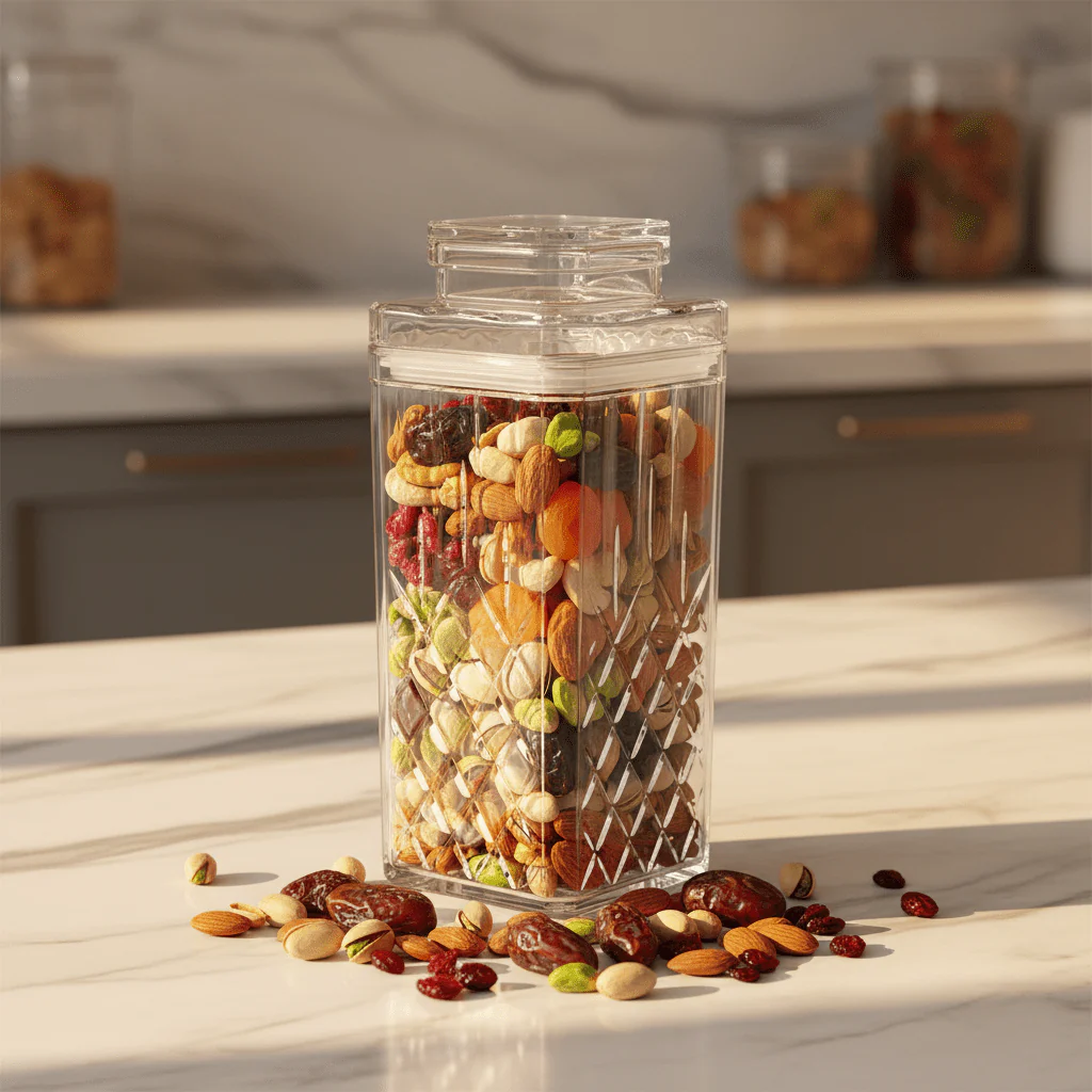 AKDC Luxury Diamond Cut Acrylic Storage Jar with Lid for Dry Food, Snacks & Kitchen Use 18 × 9 cm - Image 2