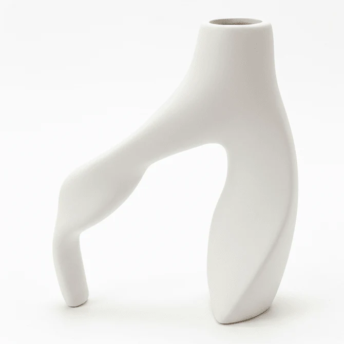 AKDC Luxury Statement Ceramic Decorative Vase – White Sculpted Artistic Design for Modern Interiors, 18 × 15 cm