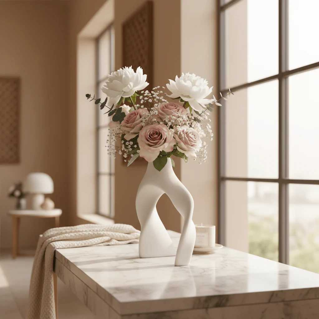 AKDC Luxury Statement Ceramic Decorative Vase – White Sculpted Artistic Design for Modern Interiors, 18 × 15 cm - Image 3