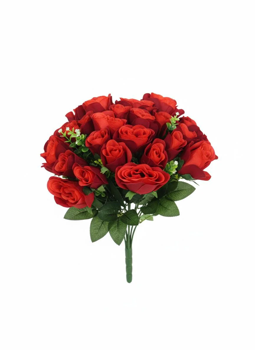 AKDC Luxury Velvet Touch Artificial Red Rose Branch – Premium Silk Petals with Durable Plastic Stem – 36 cm Decorative Floral Accent