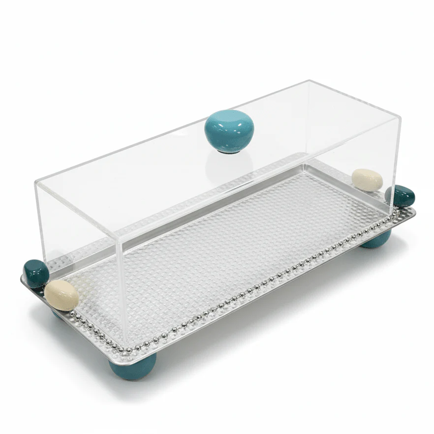 AKDC Medium Rectangular Metal Candy Tray with Acrylic Lid – Elegant Storage & Serving Solution for Desserts & Snacks – 28x12 cm