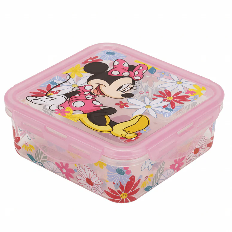 AKDC Medium Square Food Storage Container – 500 ml Plastic Transparent Mickey Mouse Design Lunch Box