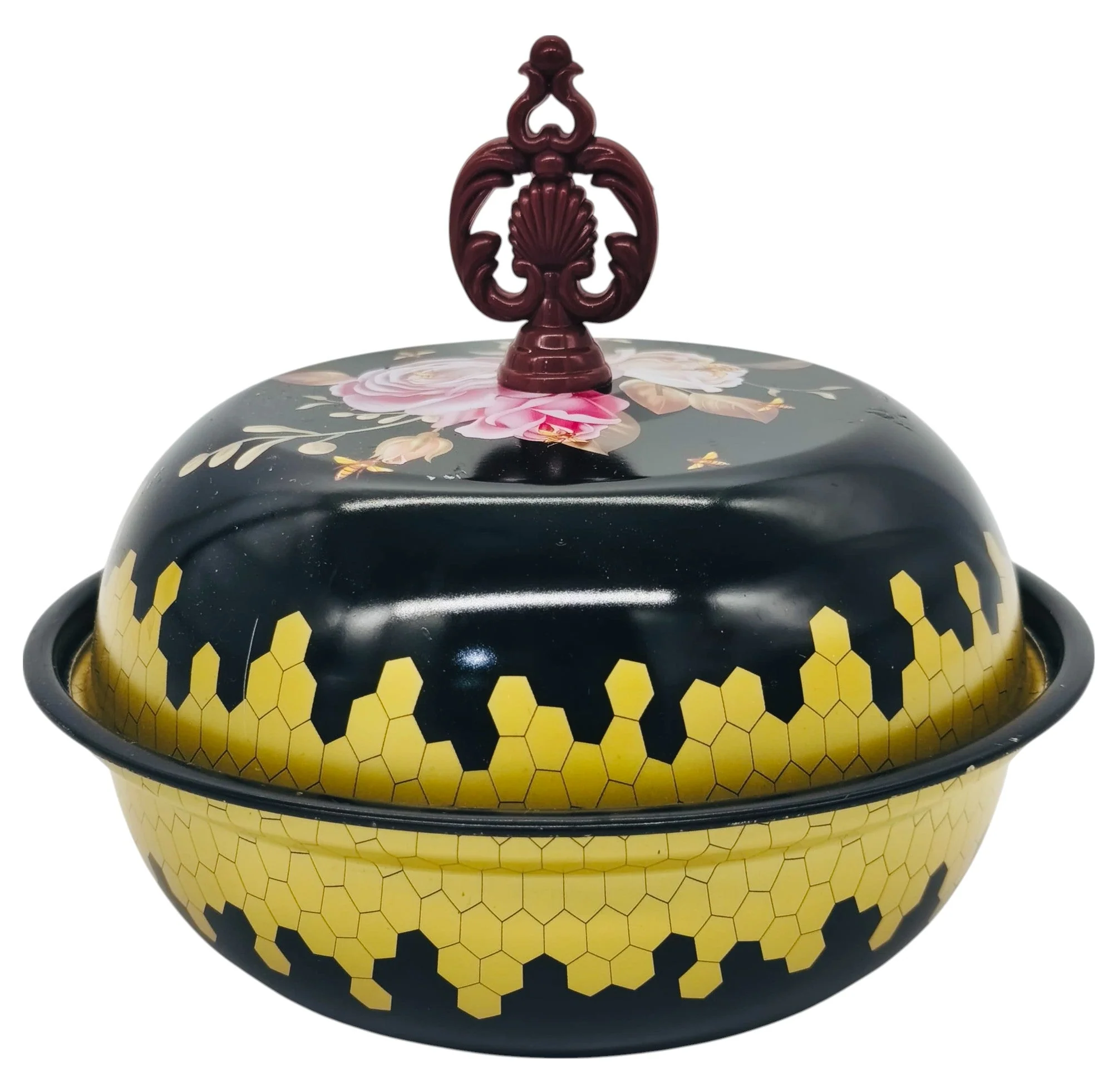 AKDC Metal Bowl with Lid 16cm, Black/Multicolour
