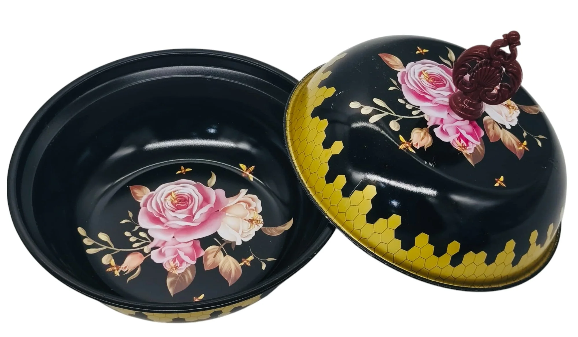 AKDC Metal Bowl with Lid 16cm, Black/Multicolour - Image 3