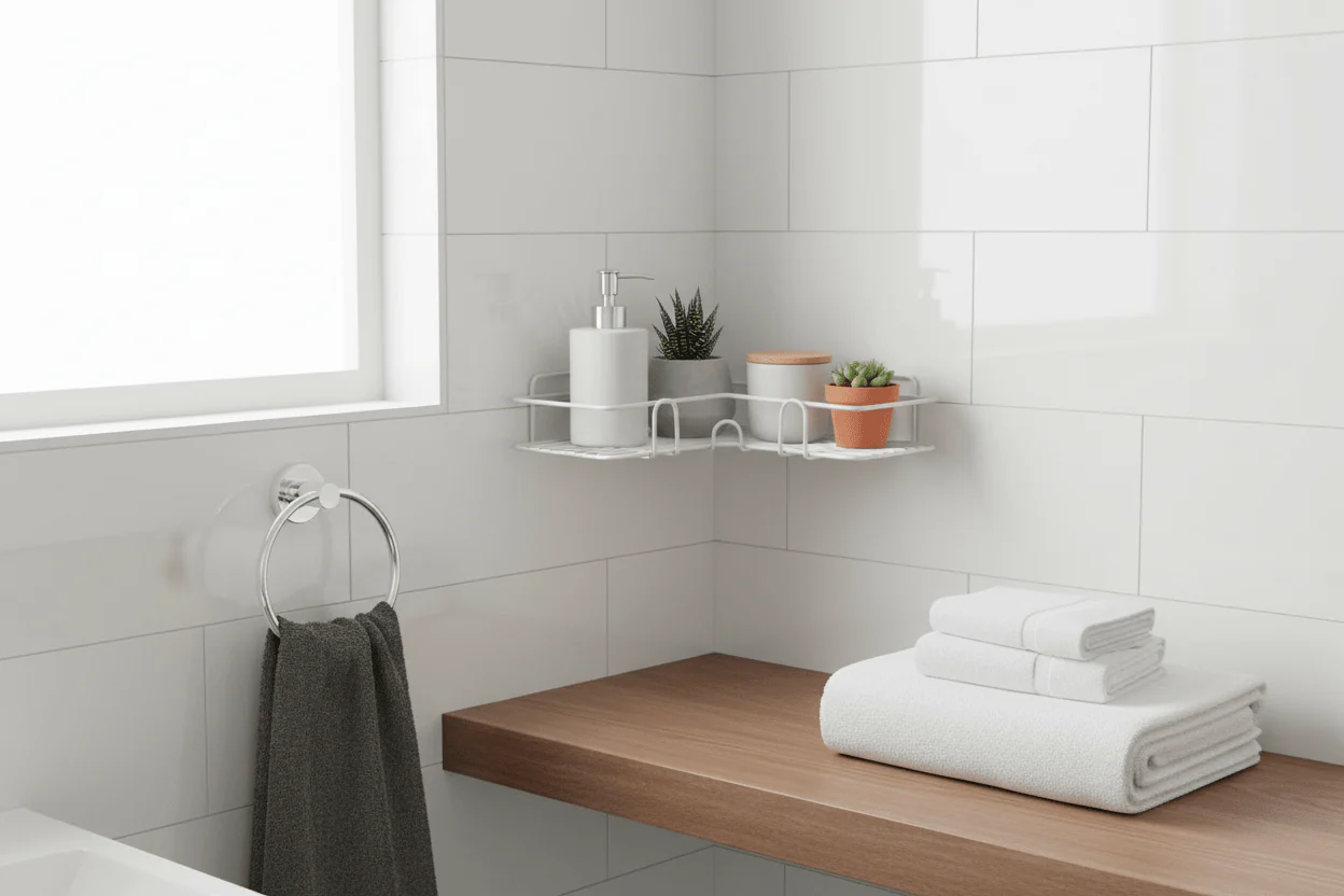 AKDC Metal Corner Shelf 26cm*26cm*4.5cm, White - Image 2