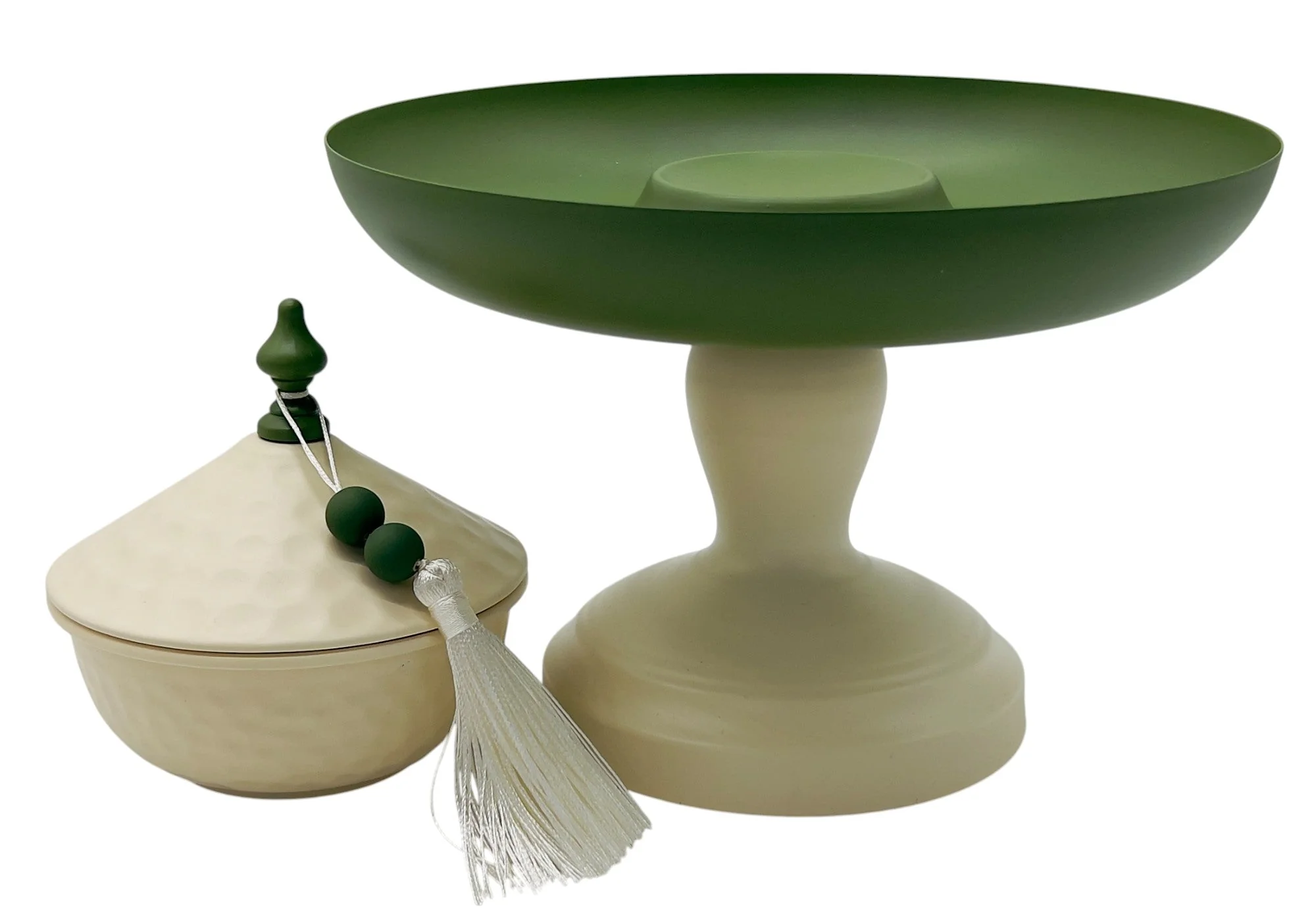 AKDC Metal Footed Candy Tray with Bowl 23.2cm*27cm, Ivory/Green - Image 3