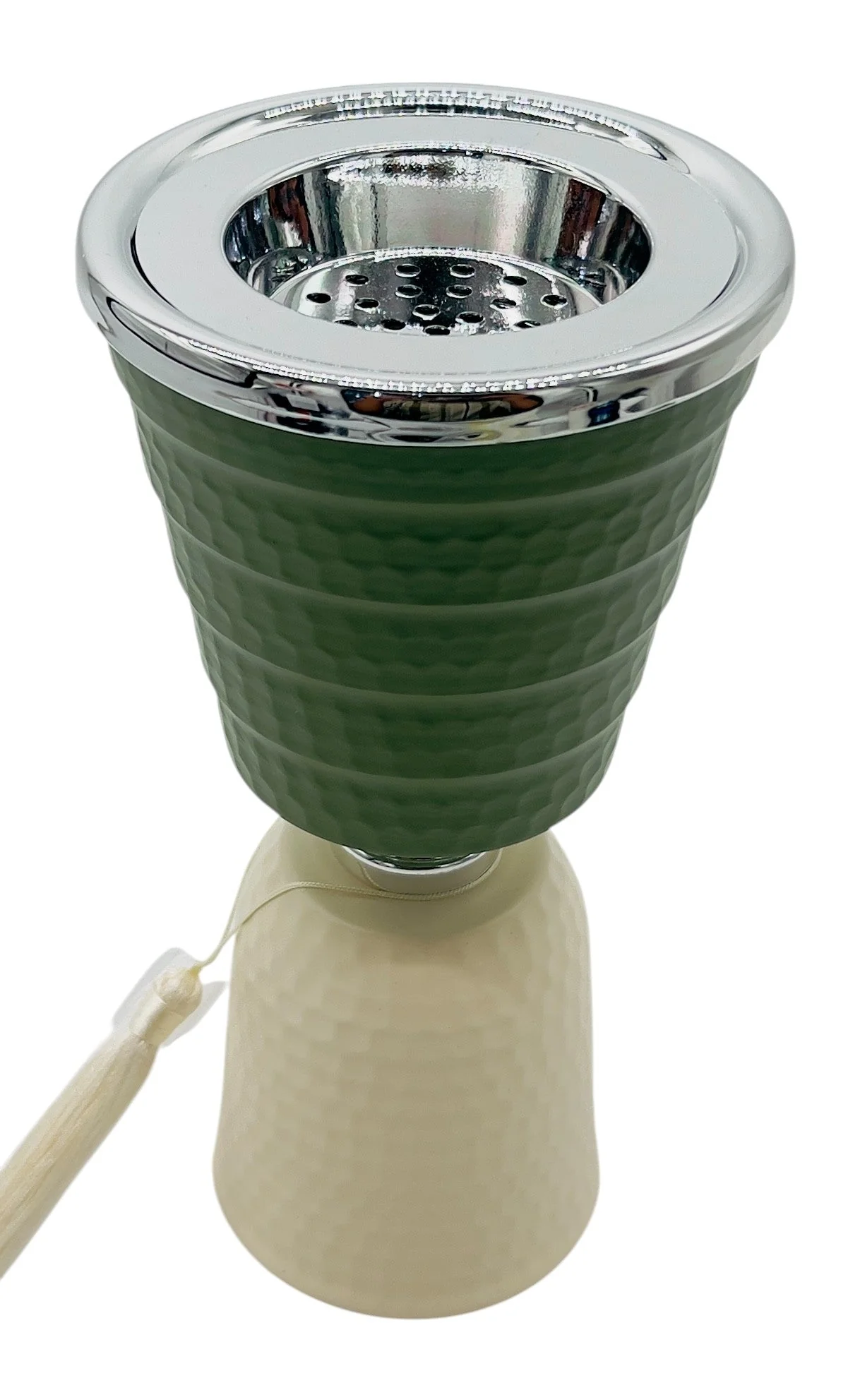 AKDC Metal Incense Burner 11cm*21.5cm, Ivory/Green - Image 2