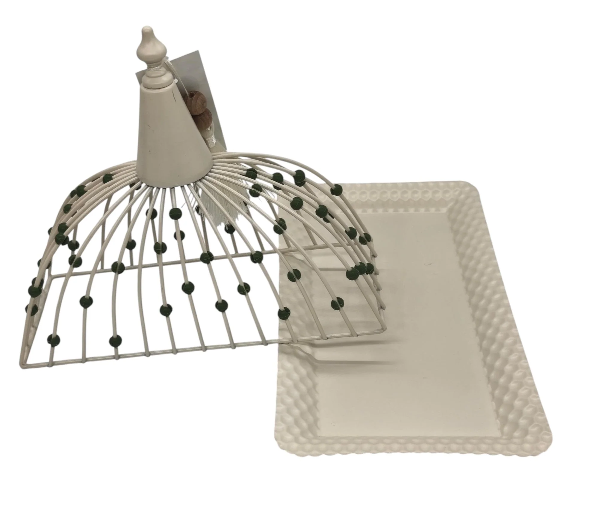 AKDC Metal Rectangular Tray with Lid 38cm*16cm*24cm, White with Green Beads