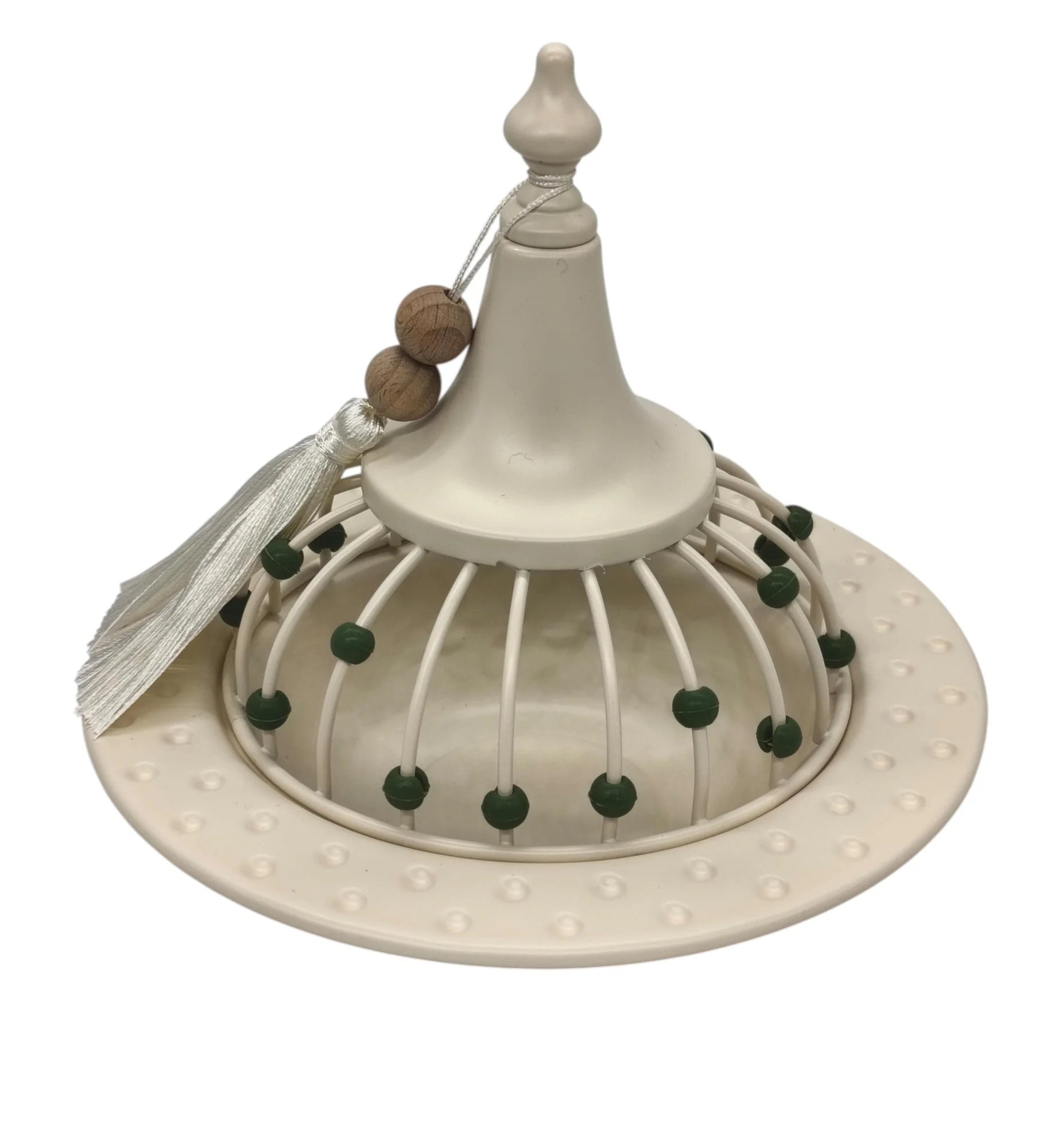 AKDC Metal Tajine with Lid 21cm*20cm, White with Green Beads