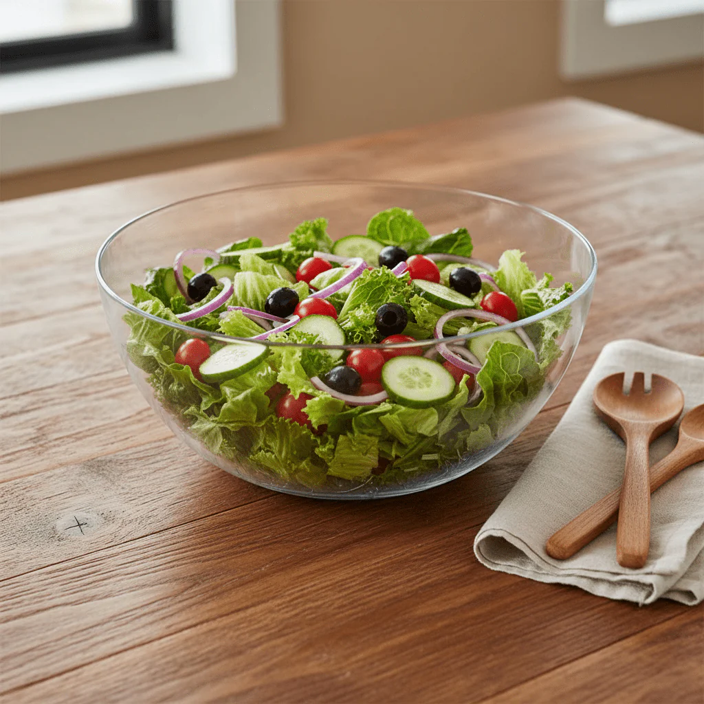AKDC Minimalist Round Clear Acrylic Serving Bowl for Salads, Fruits and Snacks – Modern Multipurpose Design 25 cm - Image 2