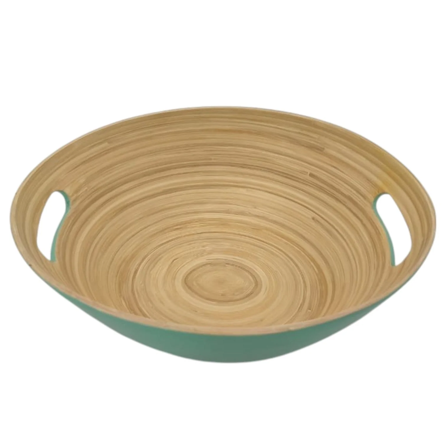 AKDC Modern Bamboo Oval Shape Serving Bowl With Handle-29cmX25cmX10cm-Green&Bamboo - Image 3