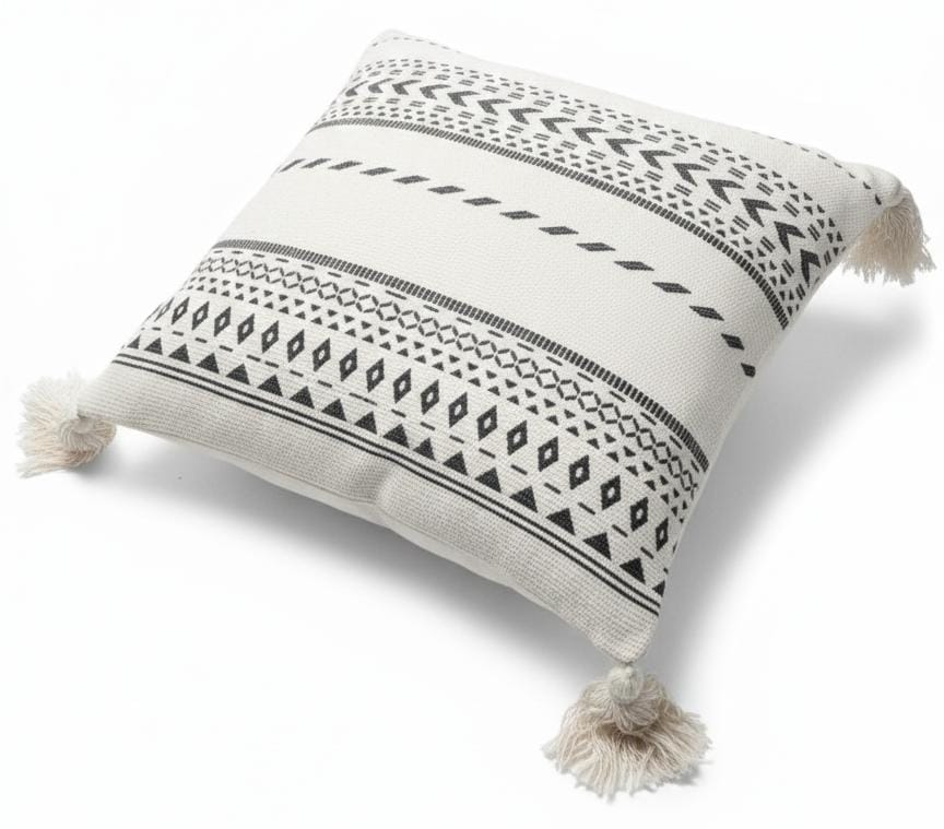 AKDC Modern Black & White Geometric Design Square Cushion – Premium Cotton Upholstery, 45×45 cm
