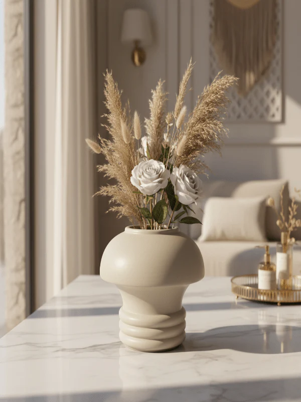 AKDC Mushroom-Style Ceramic Flower Vase – Green Contemporary Decorative Design, 12 × 14 cm - Image 2