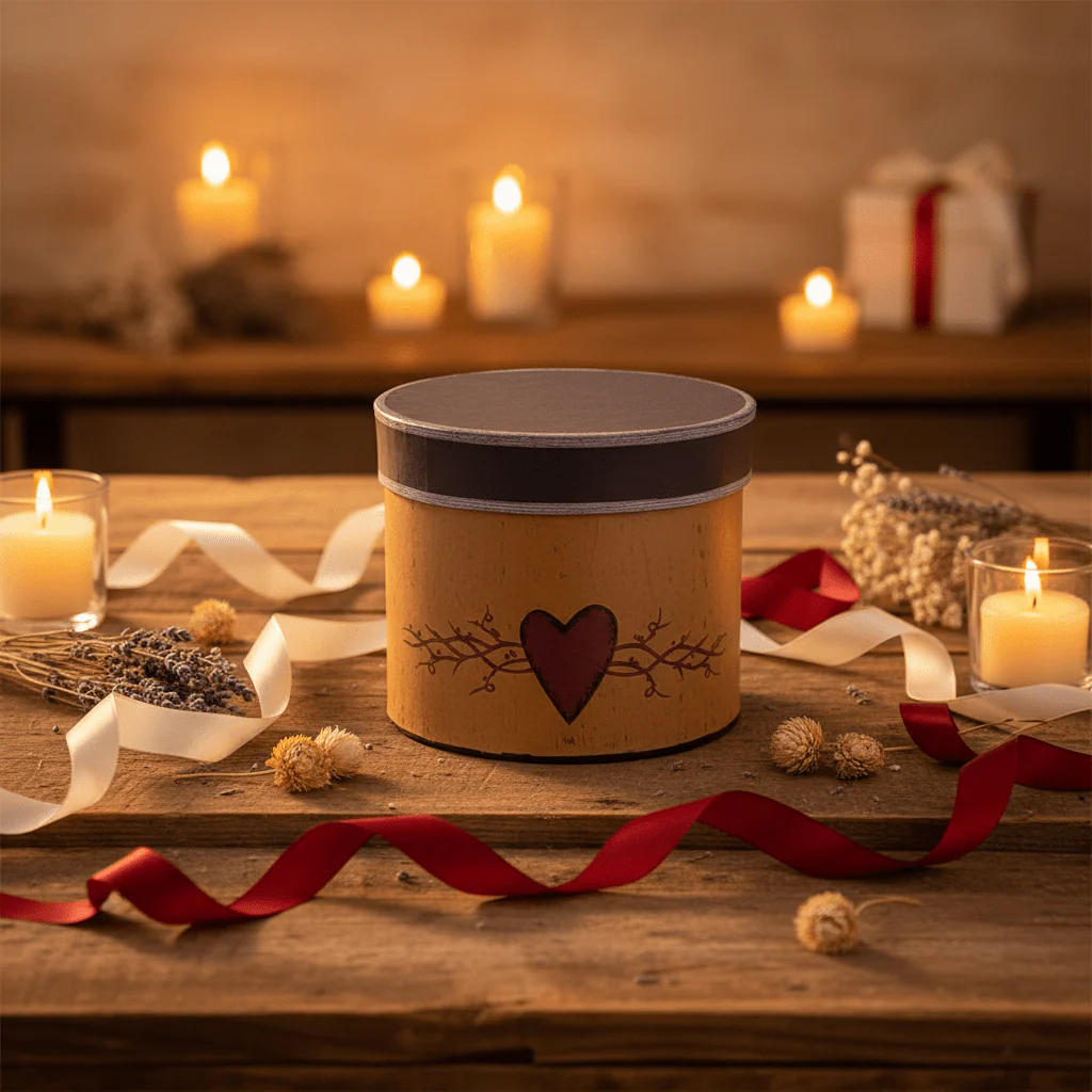 AKDC Natural Kraft Round Cardboard Gift Box with Heart Motif Lid for Romantic Gifts, Wedding Packaging & Keepsake Storage – 17×15 cm - Image 2