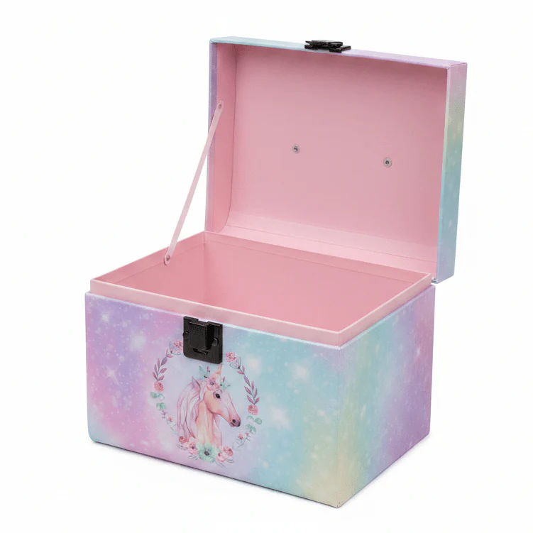 AKDC Pastel Rainbow Unicorn Design Cardboard Gift Box with Handle for Kids Birthday Party Favors, Candy Treats & Gift Hampers – 21×16.5 cm