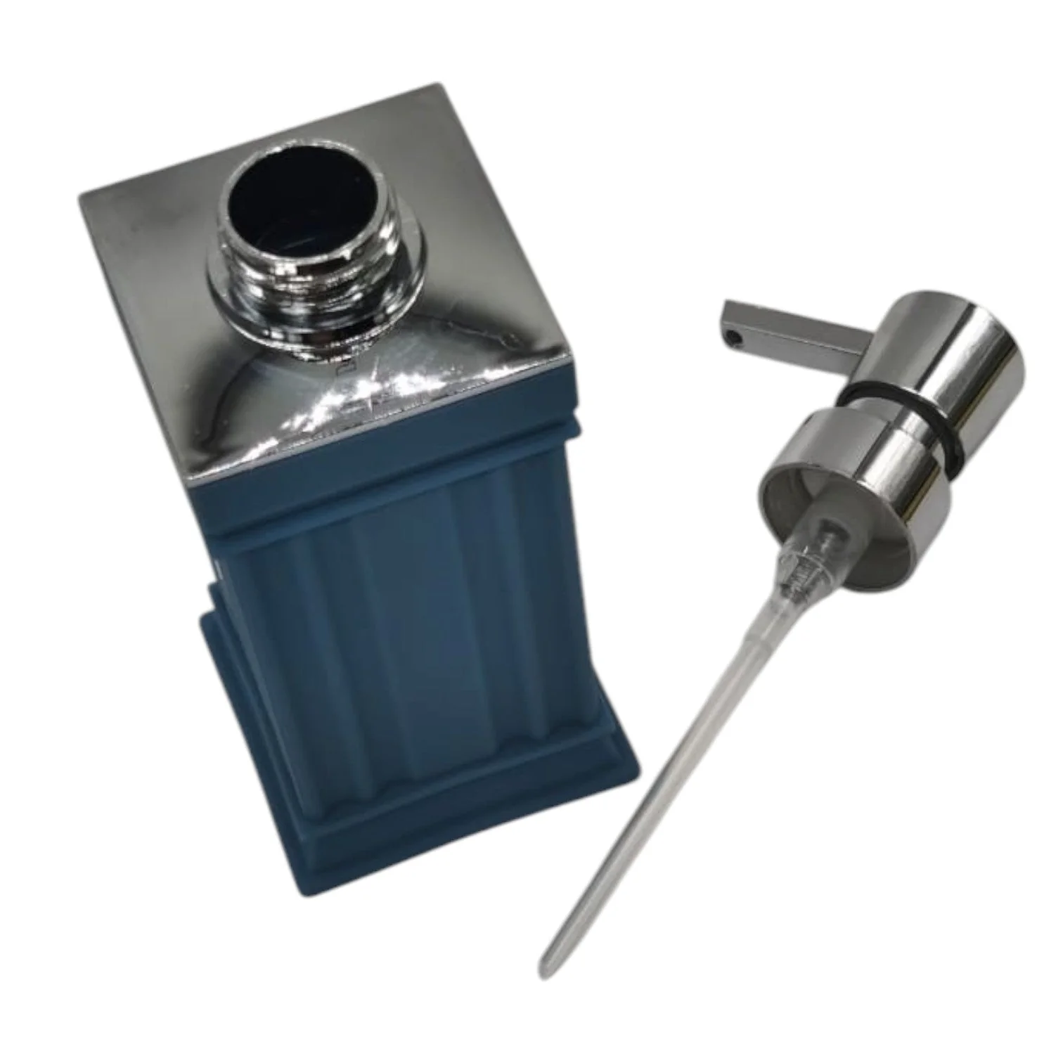 AKDC Plastic Liquid Soap Dispenser for Bathroom & Kitchen Sink, Dish Soap Dispenser With Easy-to-Press Pump -400ML-Blue&Silver - Image 3