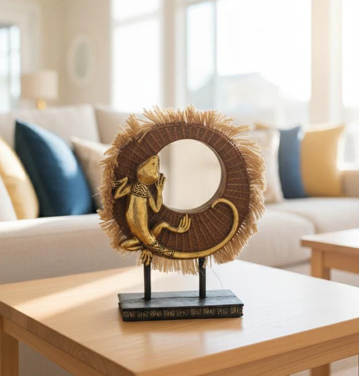 AKDC Polyresin Lizard on Round Base Figurine – Gold Luxury Animal Décor 21 cm - Image 2