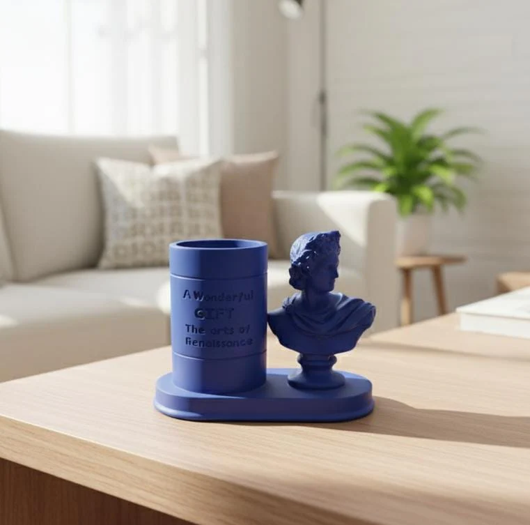 AKDC Polyresin Roman David Pen Holder Figurine – Blue Artistic Classic Desk Décor 16 cm - Image 2