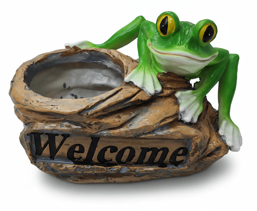 AKDC Polyresin Frog with Welcome Board Decorative Showpiece – Playful Garden, Balcony & Home Accent, 24 × 18 cm