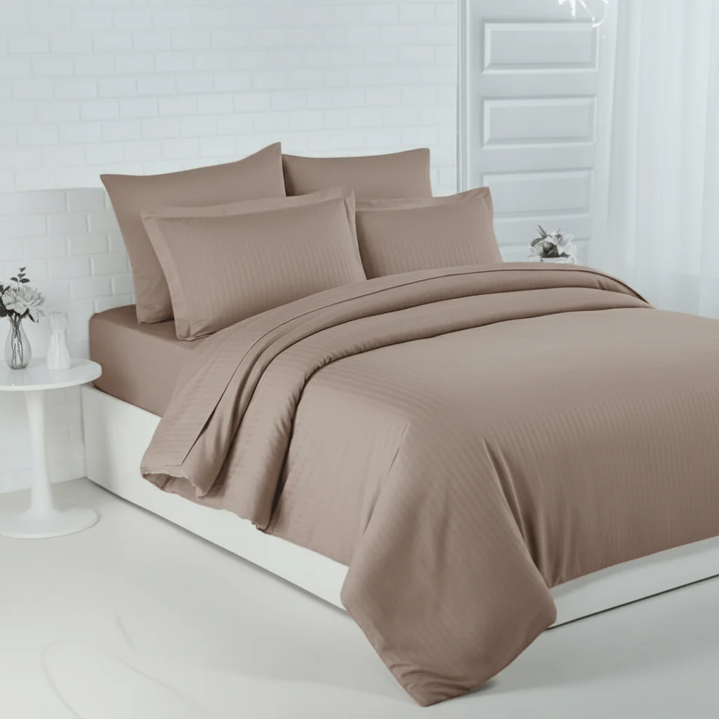 AKDC Premium 6-Piece Brown Cotton Comforter Bedding Set – King Size 240×260 cm Comforter with Deep Fitted Sheet