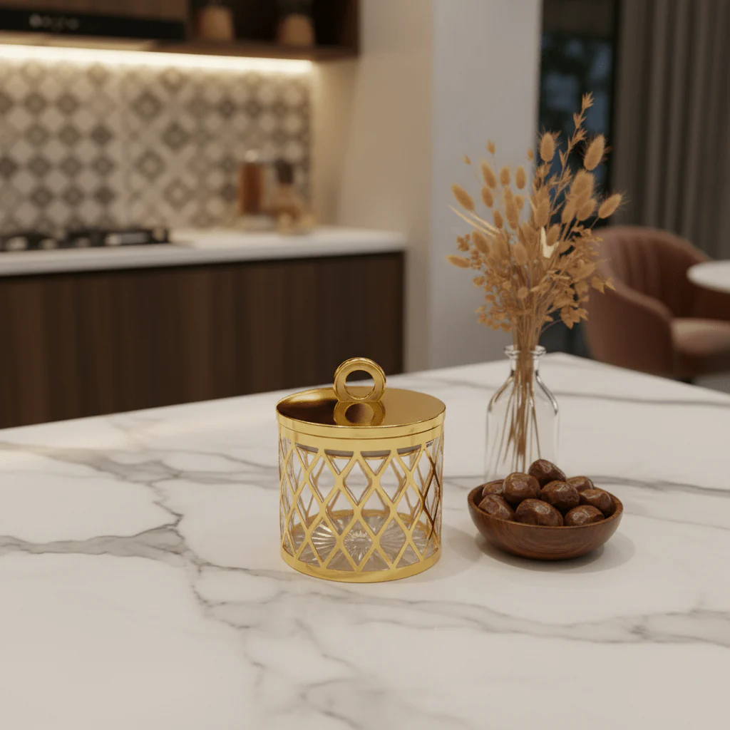 AKDC Premium Acrylic Storage Canister with Decorative Gold Design and Lid Compact Container 700 ml Capacity - Image 2