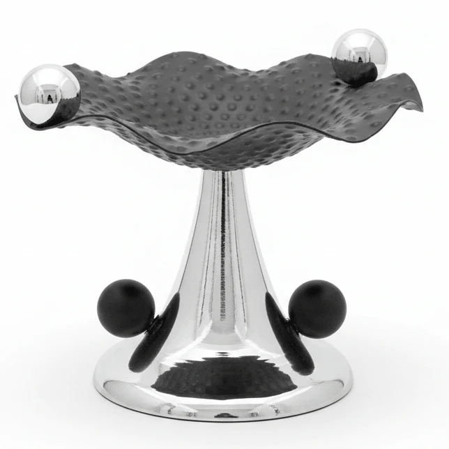 AKDC Premium Black and Silver Metal Footed Candy Serving Tray with Modern Finish for Home and Events – 20×15 cm