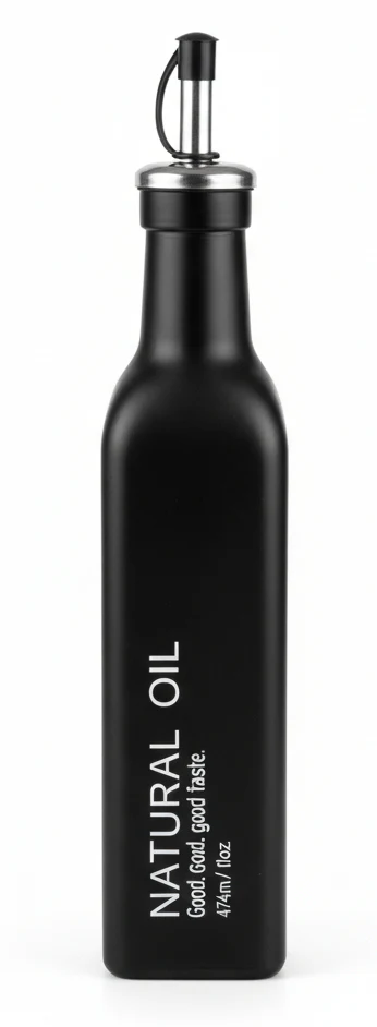 AKDC Premium Black Glass Oil Bottle with Precision Pour Spout – Stylish Kitchen Dispenser, 250ml