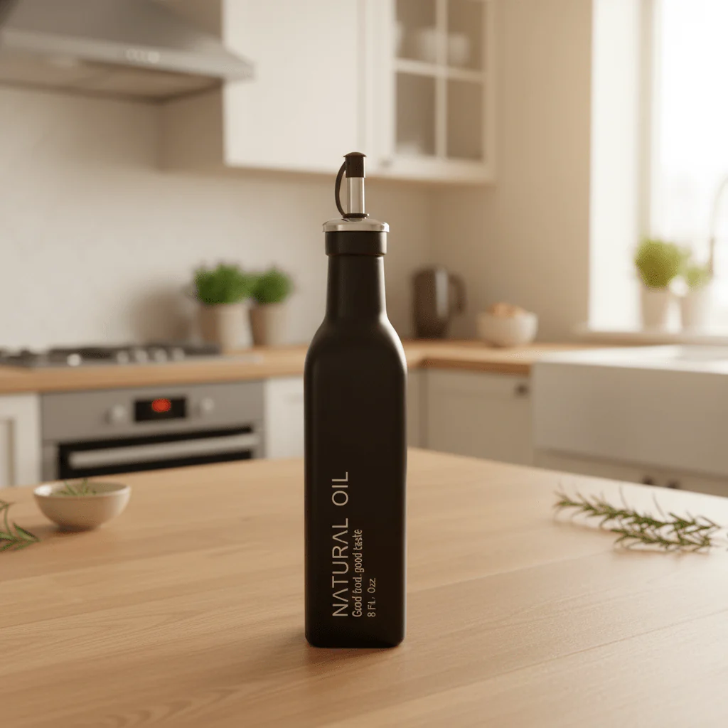 AKDC Premium Black Glass Oil Bottle with Precision Pour Spout – Stylish Kitchen Dispenser, 250ml - Image 2