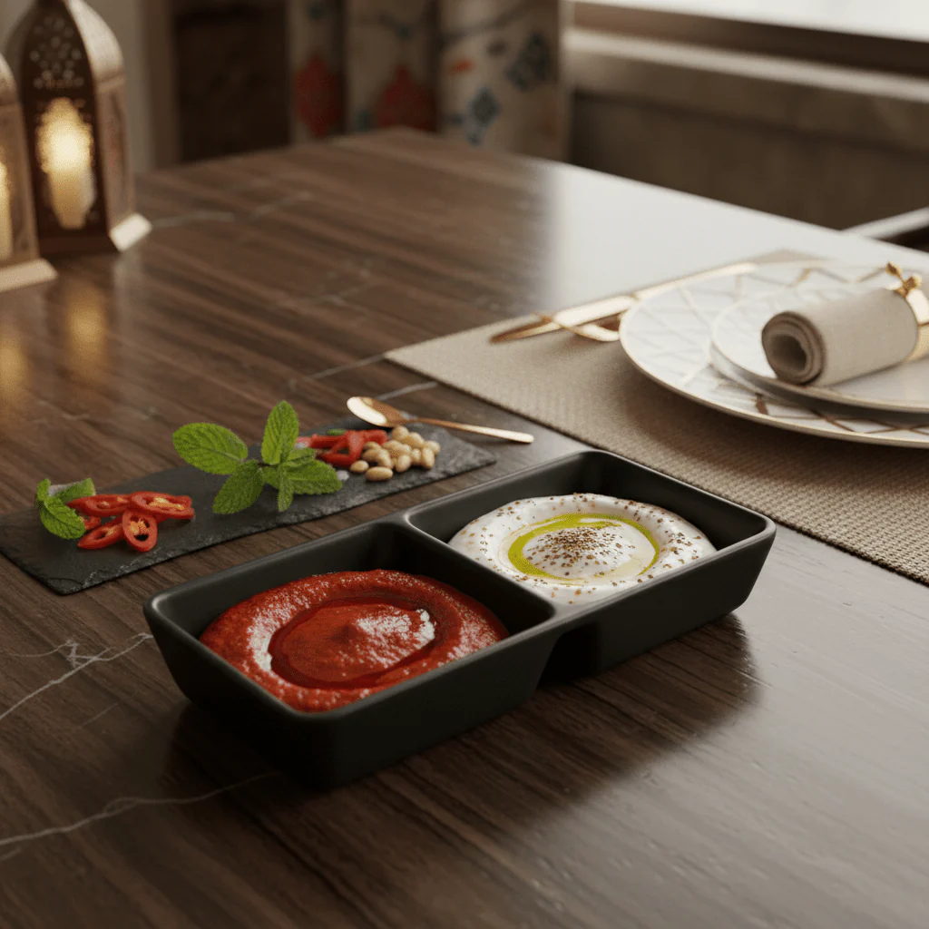 AKDC Premium Black Melamine 2-Compartment Rectangular Sauce Serving Dish 15×7 cm Durable Restaurant Style - Image 2