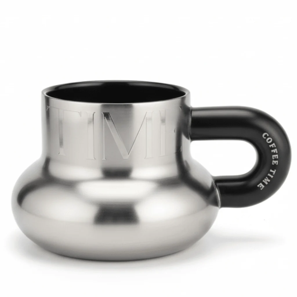 AKDC Premium Ceramic Coffee Mug 400 ml – Elegant Silver and Black Finish with Coffee Time Text, Large Capacity Mug for Tea, Coffee and Hot Beverages