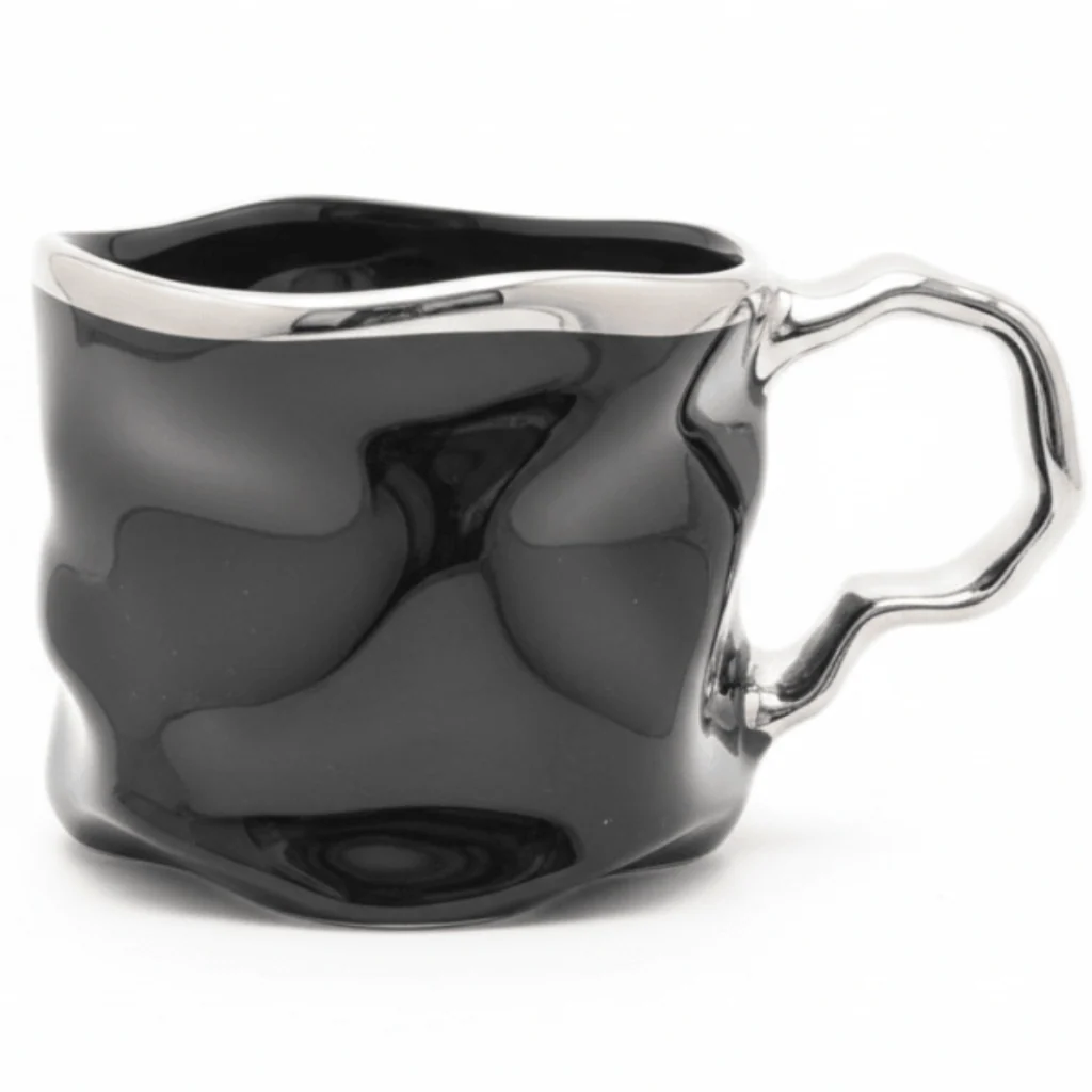AKDC Premium Ceramic Mug 400 ml – Silver and Black Elegant Decorative Pattern Design for Tea, Coffee and Beverage Serving