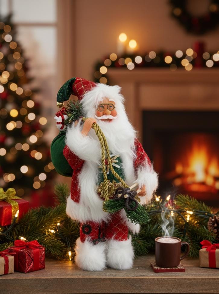 AKDC Premium Christmas Standing Santa Figurine in Sparkling Red Glitter Dress – 33 cm , Cloth With Vinyl Material - Image 2