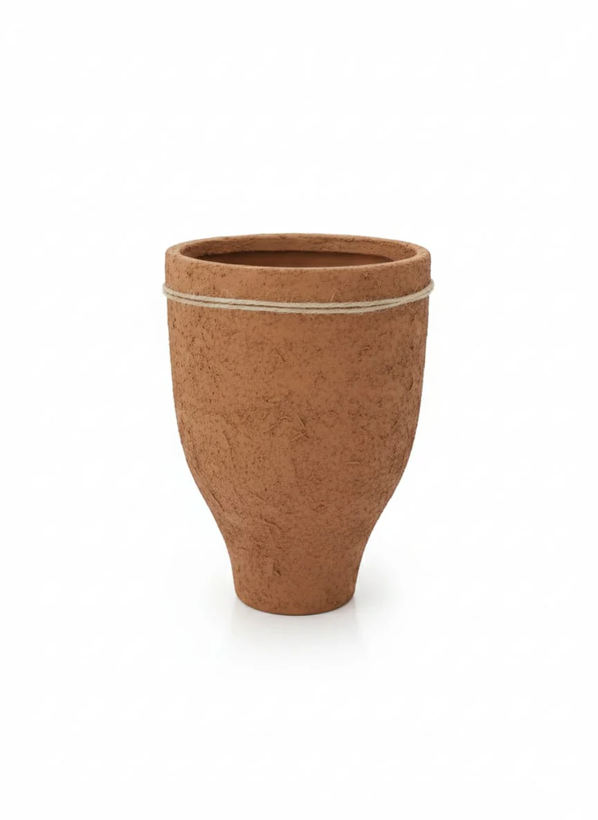 AKDC Premium Clay Plant Pot – Sand Tone – 23×16 cm – Sculpted Unique Shape