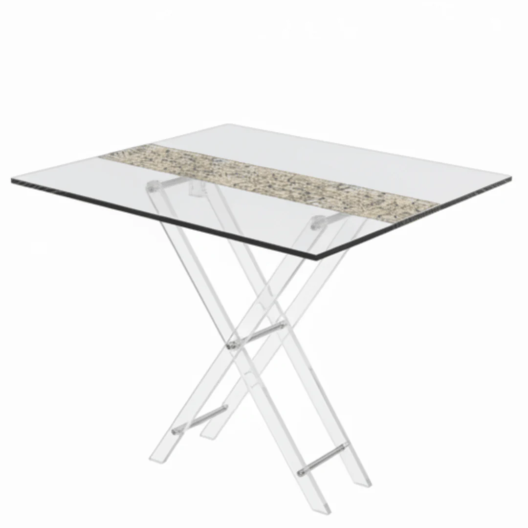 AKDC Premium Clear Acrylic 4-Piece Foldable Table Set with Gold and Black Ornate Damask Pattern Elegant Space-Saving Design 50x40x47 cm
