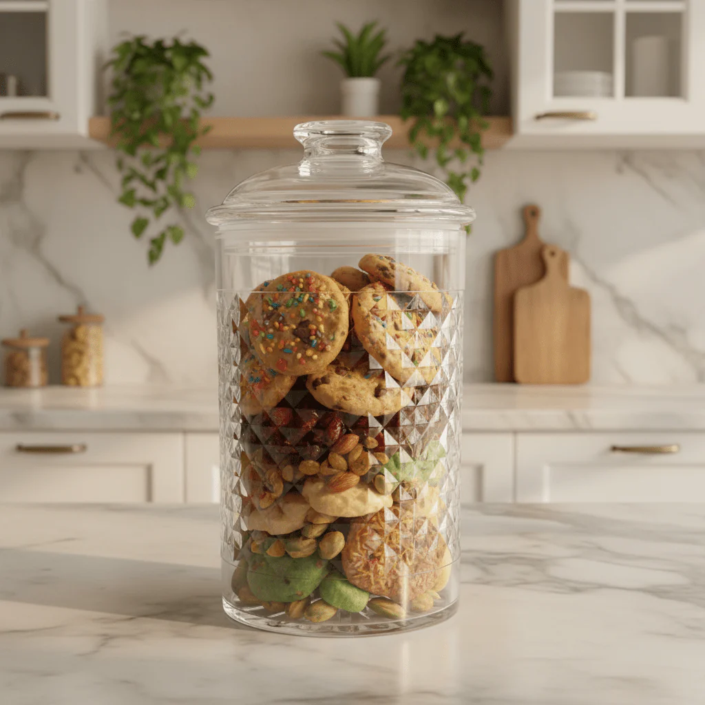AKDC Premium Diamond Cut Airtight Acrylic Storage Canister with Lid for Food Storage 1200 ml - Image 2