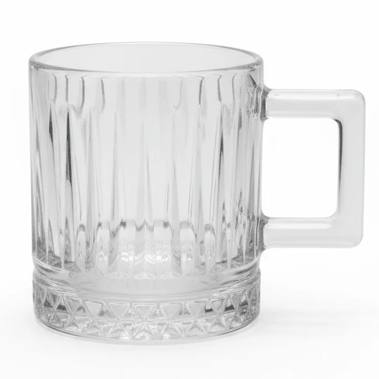 AKDC Premium Diamond Cut Clear Glass Mug with Handle for Tea Coffee Serving 250ml