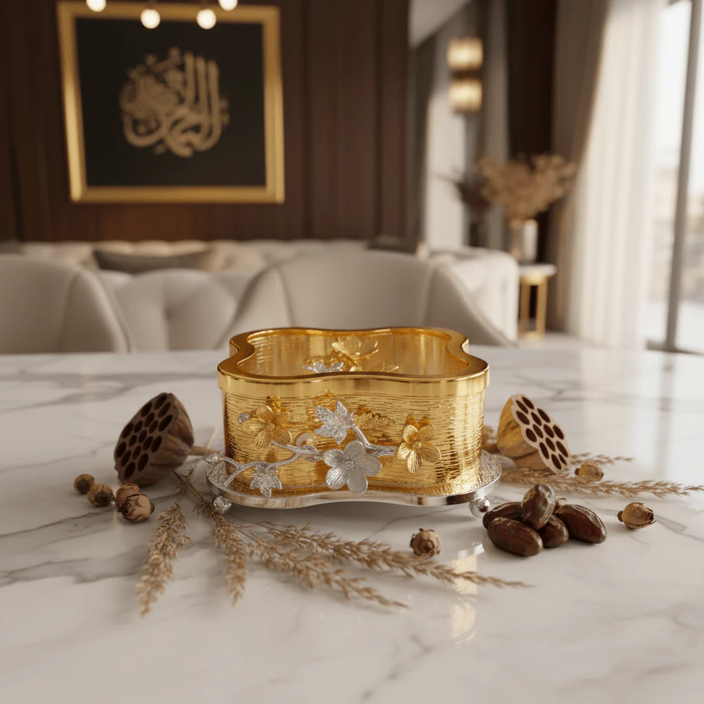 AKDC Premium Gold & Silver Candy Storage Container Metal with Glass Cover – Luxury Treat Holder 20 cm - Image 2