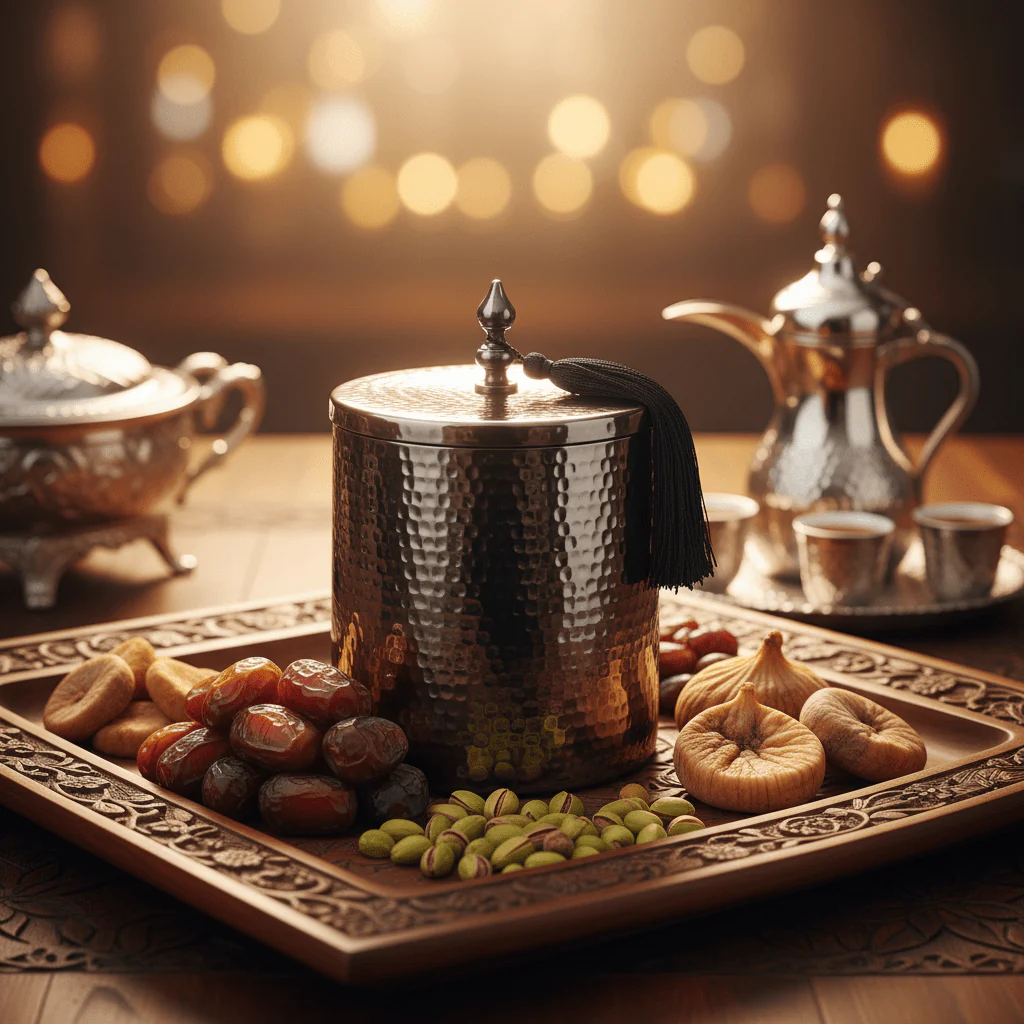 AKDC Premium Silver Finish Dates Bowl with Lid for Serving Dry Fruits, Snacks, and Traditional Gatherings (13.5 × 18.5 cm) - Image 2
