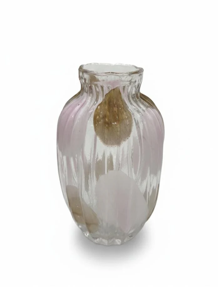 AKDC Premium Transparent Glass Vase with Stylish Brown & Pink Pattern Design – 30×15 cm Artistic Décor