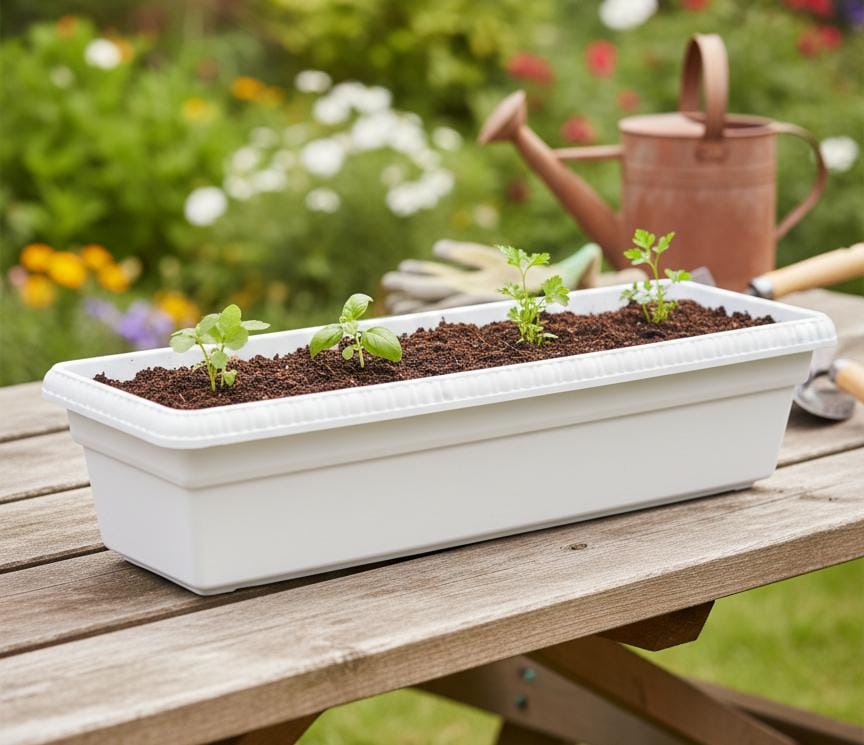 AKDC Premium White Large Plastic Plant Pot – Modern Rectangular Planter – 63×16×20 cm - Image 2