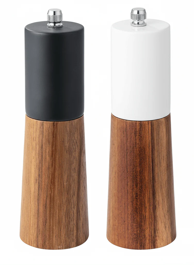 AKDC Premium Wooden Salt & Pepper Grinder Set with Stand – Adjustable Ceramic Grinding Mechanism