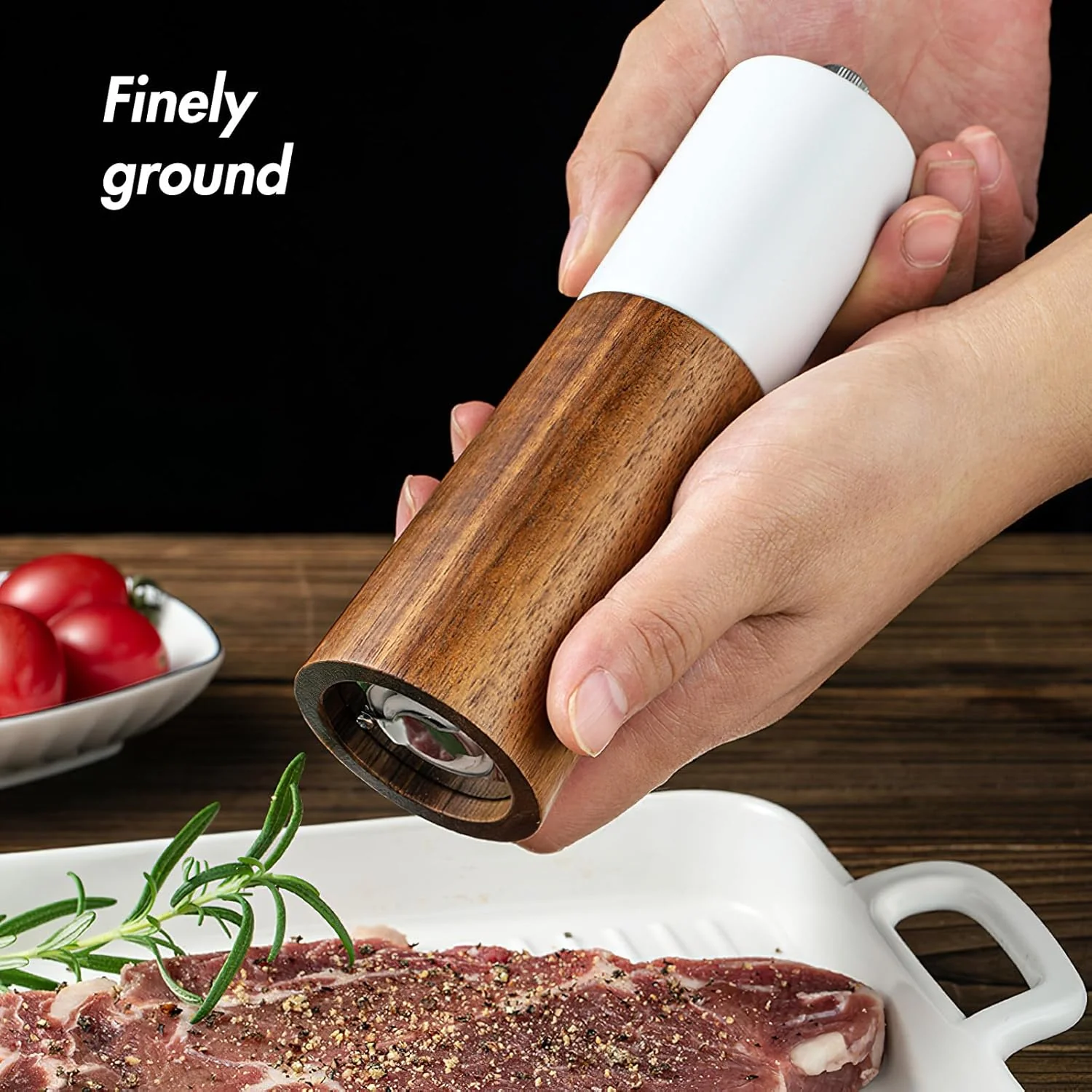AKDC Premium Wooden Salt & Pepper Grinder Set with Stand – Adjustable Ceramic Grinding Mechanism - Image 4
