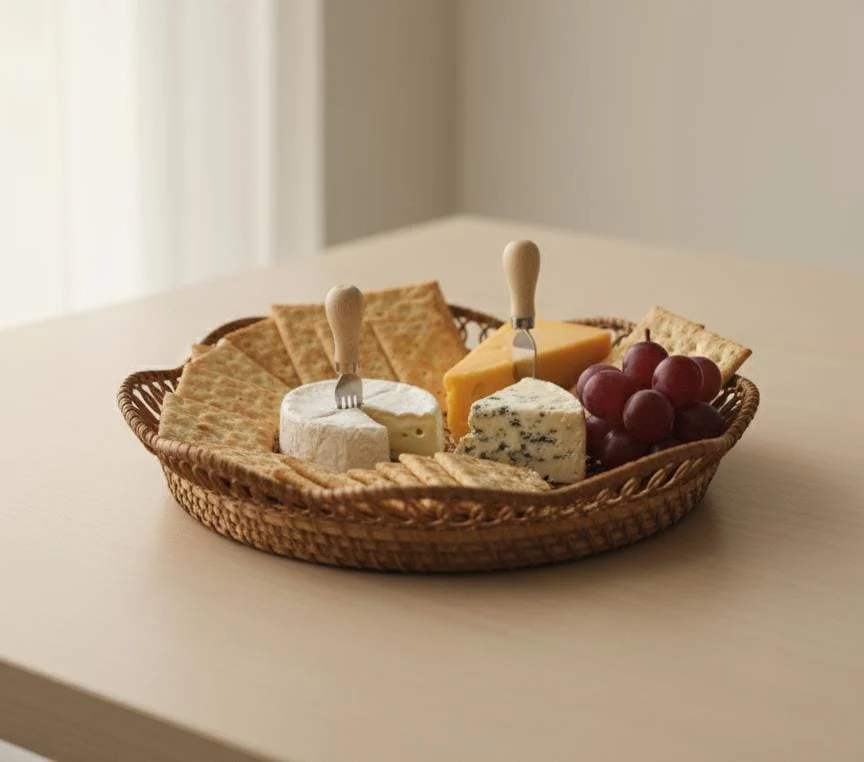 AKDC Rattan Round Tray 24 cm – Medium Handcrafted Natural Serving Tray - Image 2