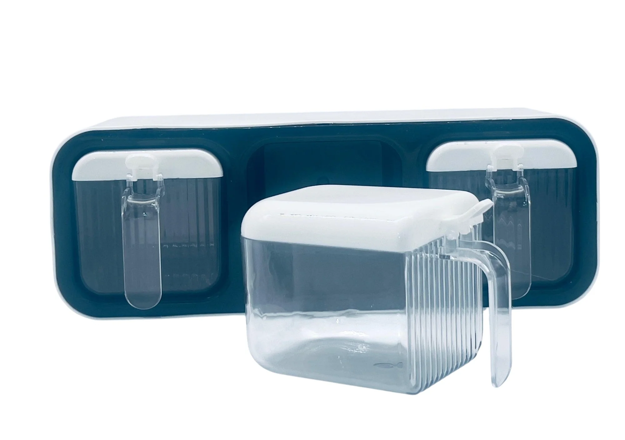 AKDC Rectangular 3pcs Spice Jar Set with Spoons, White/Black - Image 2