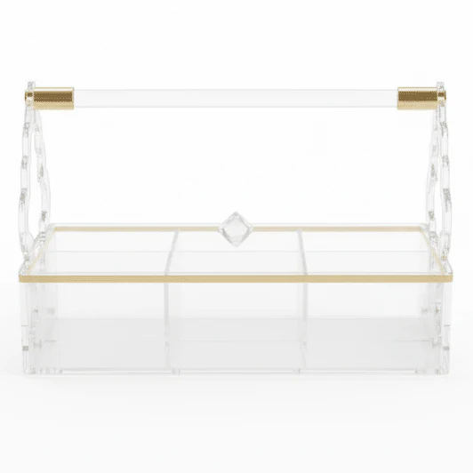 AKDC Rectangular Acrylic 6 Compartment Candy Organizer Clear Storage Box for Assorted Snacks and Dry Fruits 36 x 24 cm