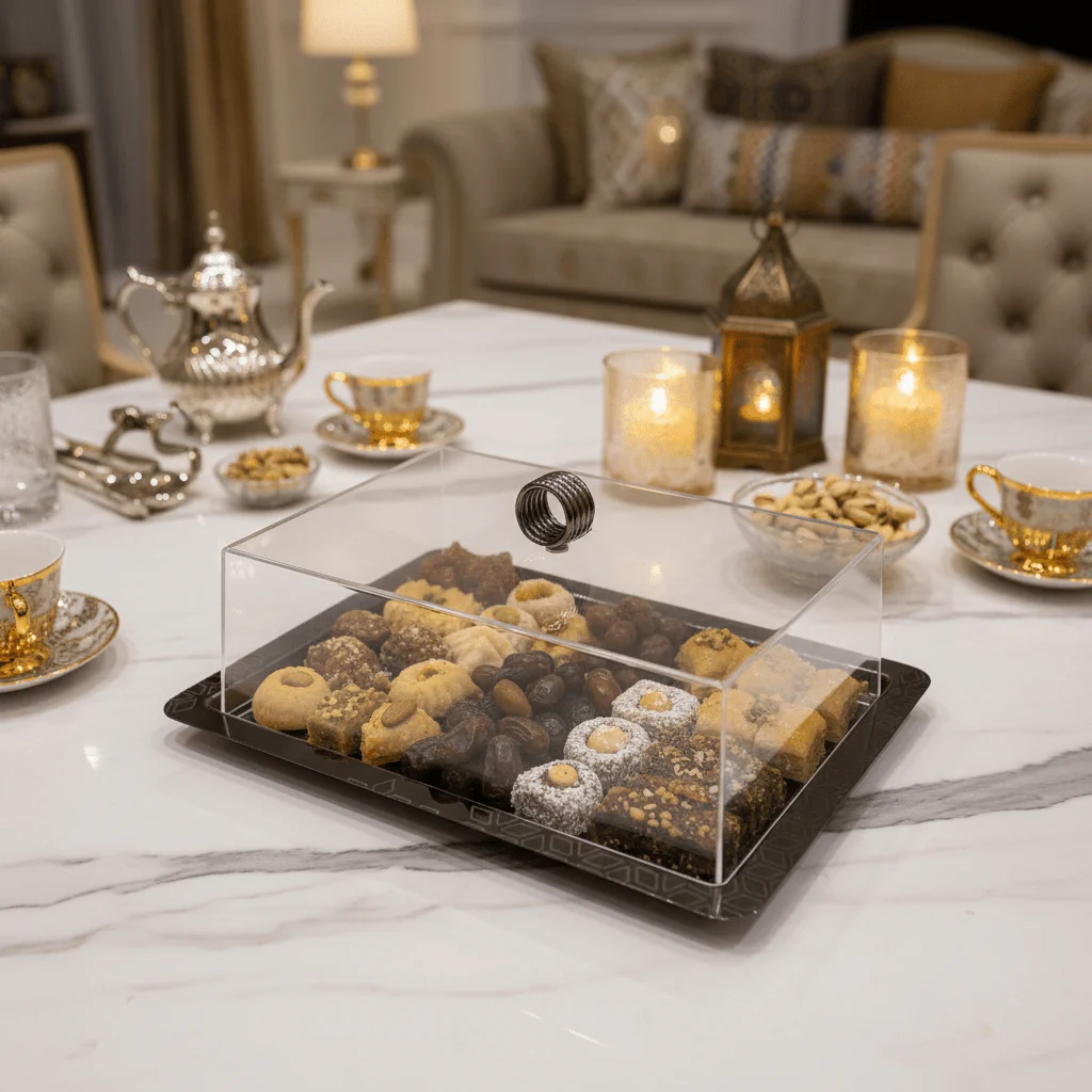 AKDC Rectangular Black Metal Serving Tray with Clear Acrylic Lid – Modern Serving Solution 25×18 cm - Image 2