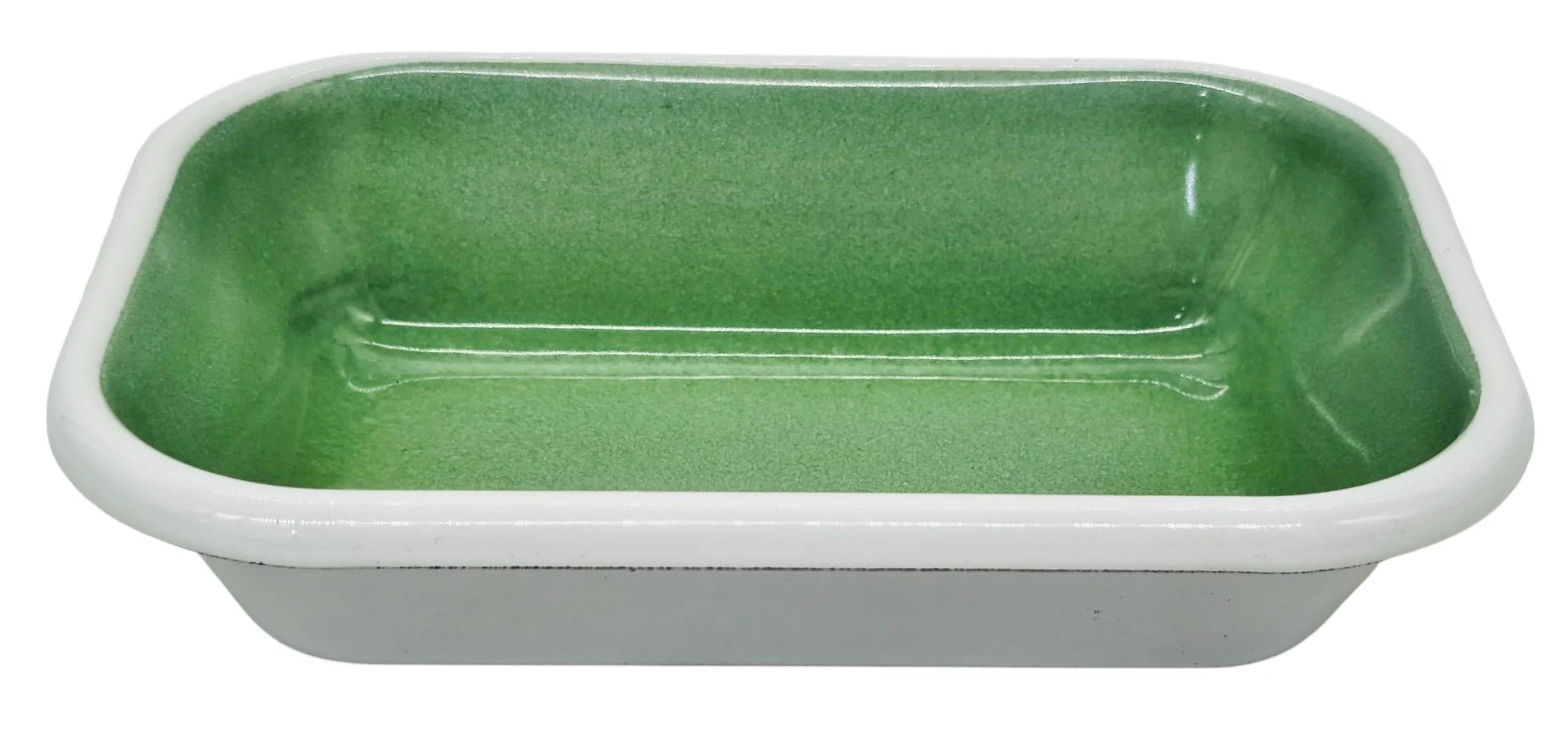 AKDC Rectangular Enamel Bowl 17cm*12cm*4cm, White/Green - Image 2
