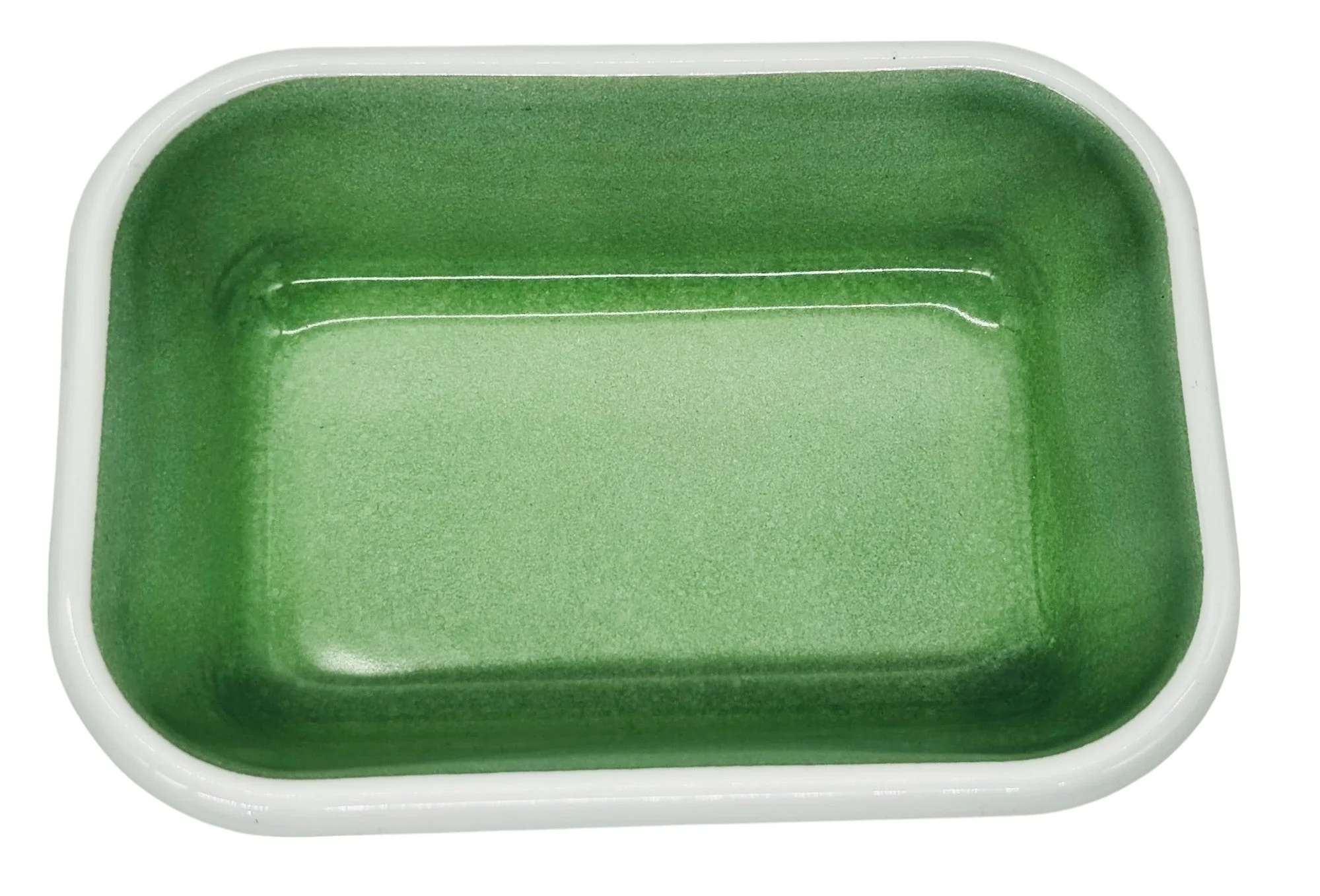 AKDC Rectangular Enamel Bowl 17cm*12cm*4cm, White/Green - Image 3