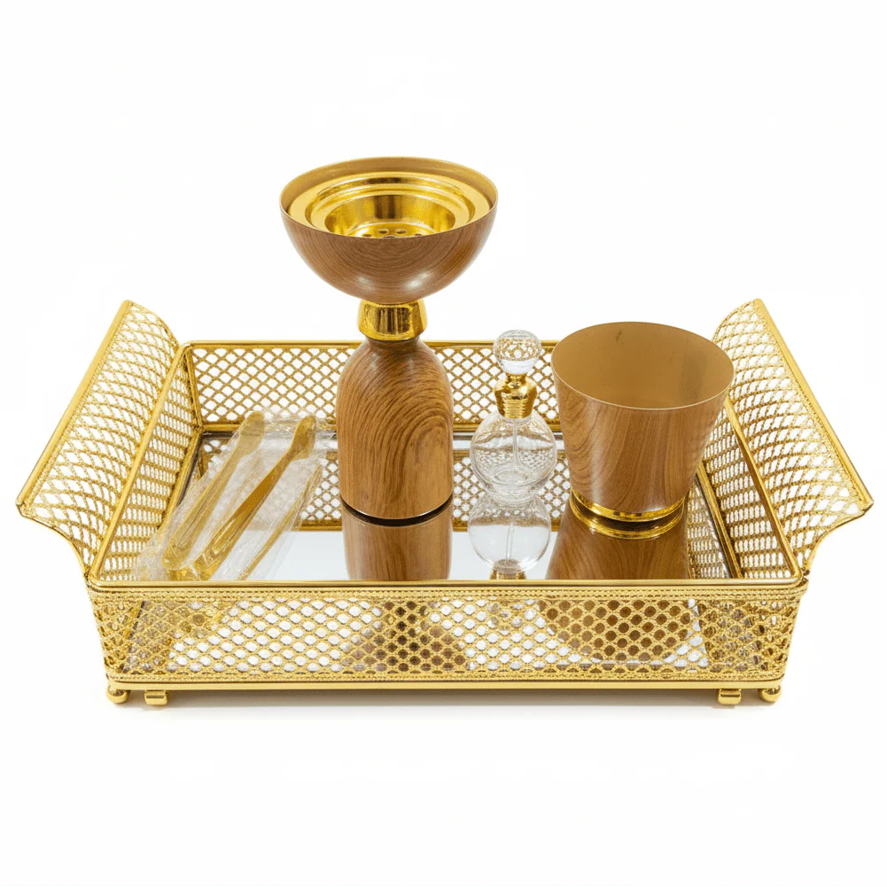 AKDC Royal Majlis Incense Burner Set | Rectangular Gold Metal & Mirror Glass | 30×17cm