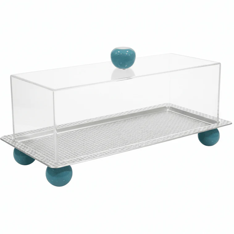 AKDC Rectangular Metal Candy Tray with Acrylic Cover – Premium Food Display & Storage Tray for Hygienic Serving – 32x12 cm